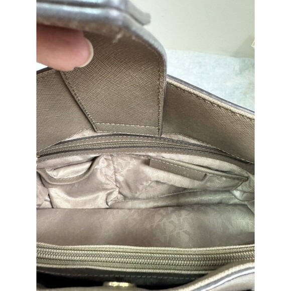 Michael Kors Hamilton Taupe Satchel Bag with Golden Chain Lock & Key - Picture 8 of 11